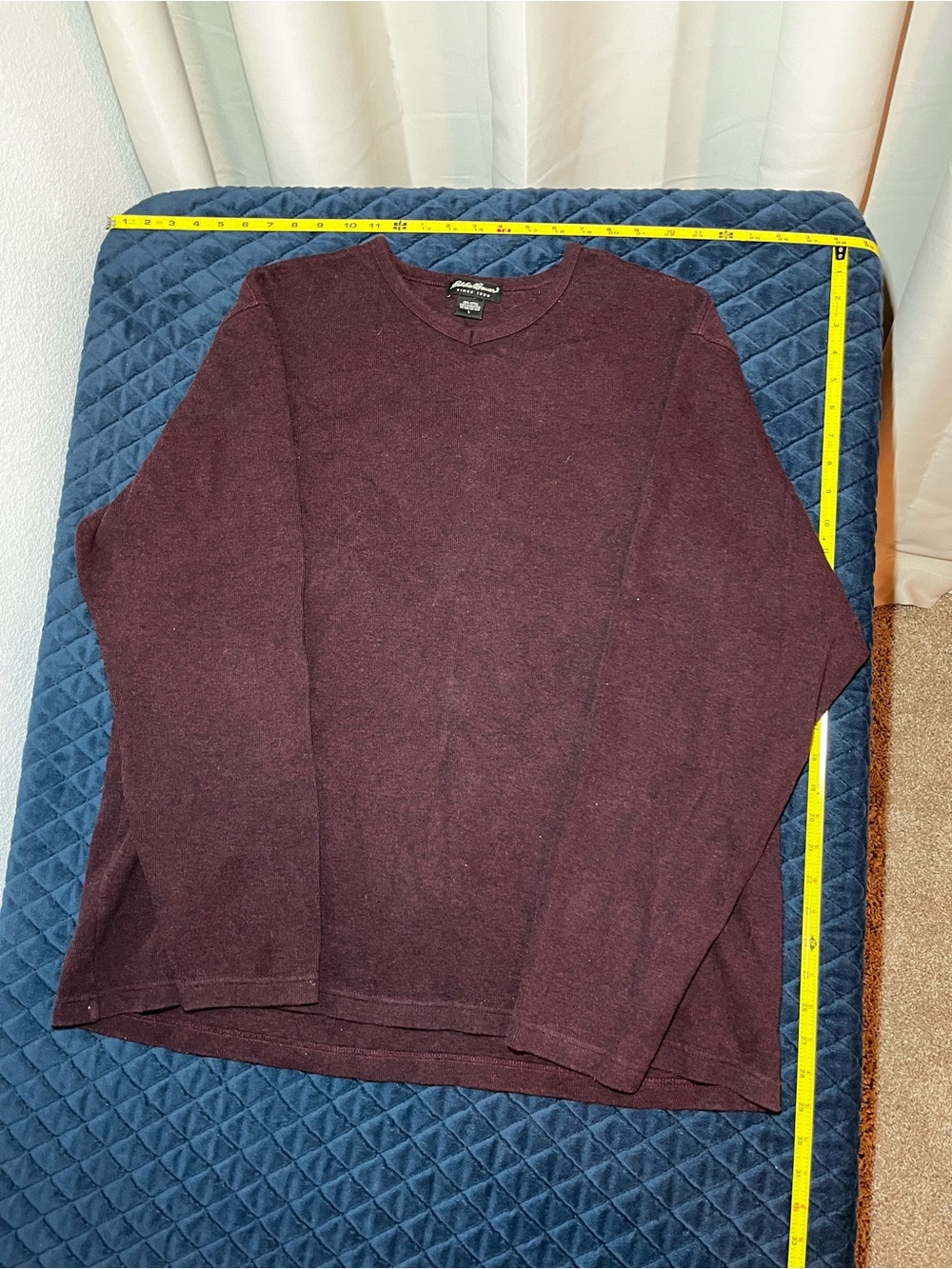 Eddie Bauer Men's V-Neck Sweater in Burgundy - 100% Cotton
